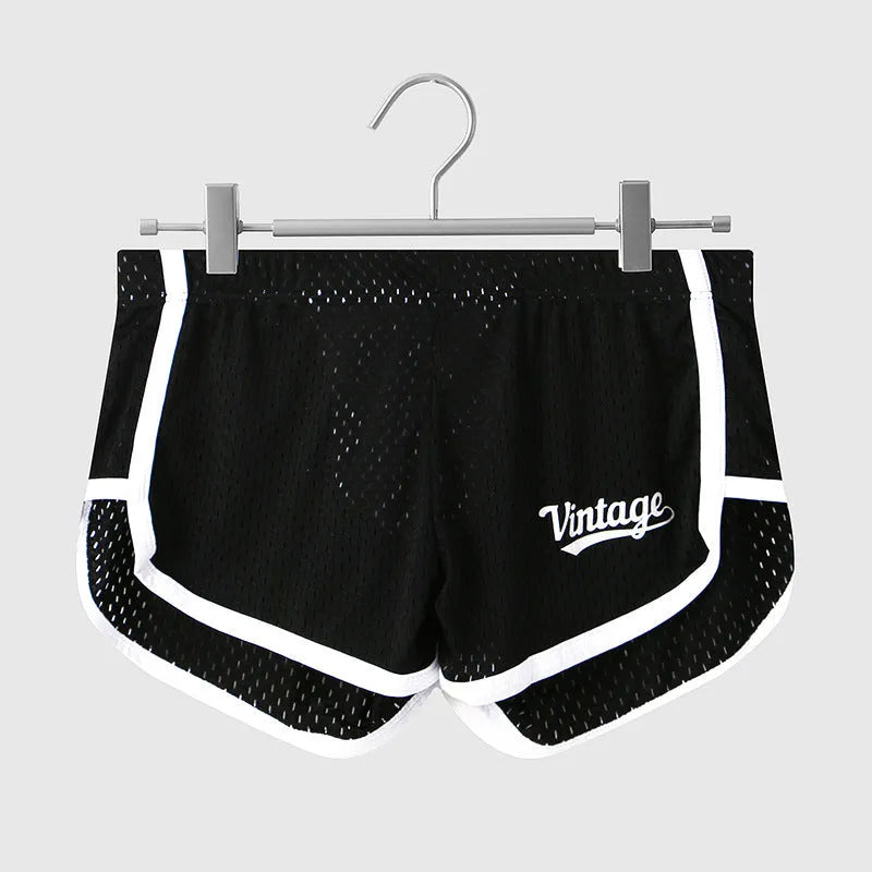 Ice silk men's quick-drying breathable mid waist underwear in multiple colours on a size chart.