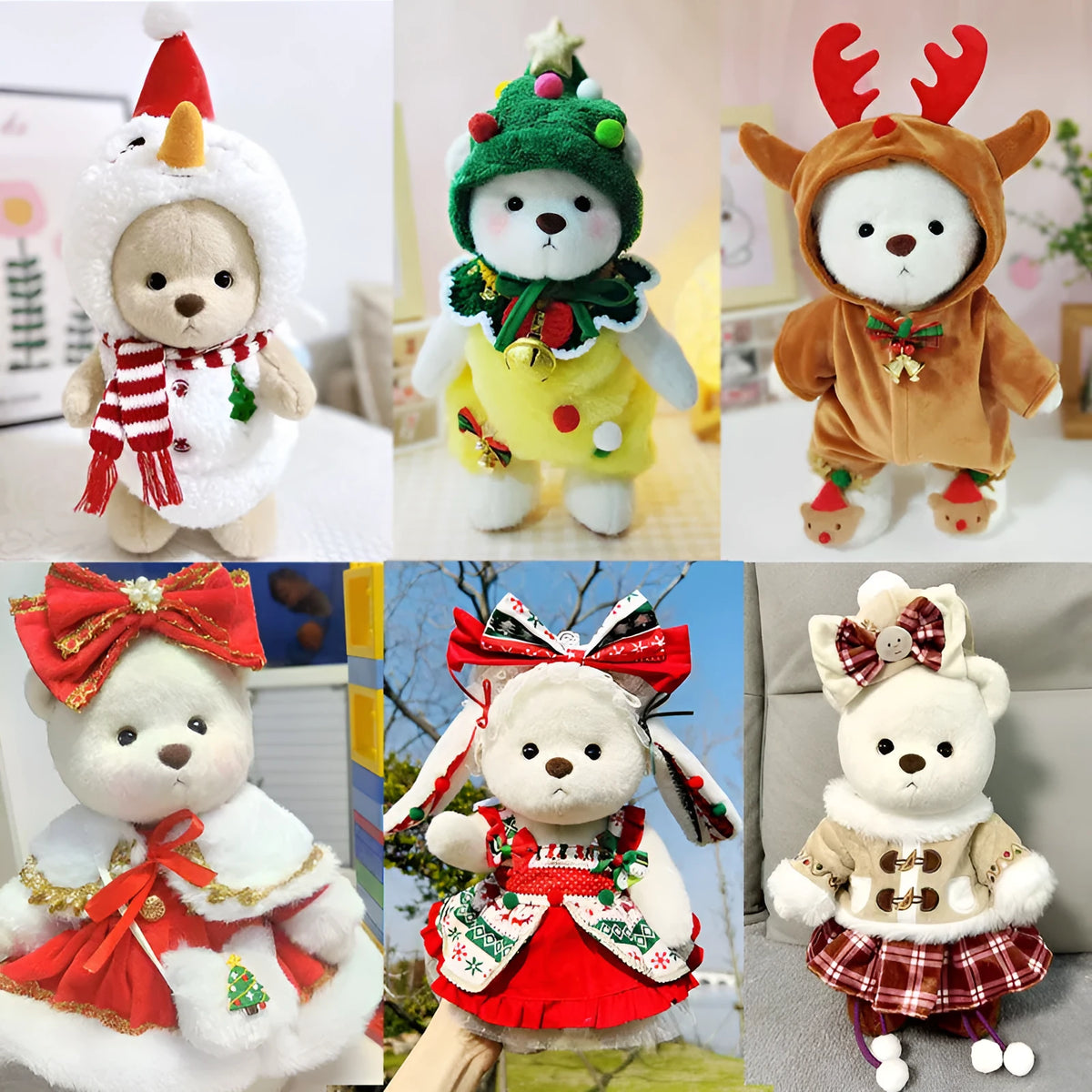 30cm Momo Bear plush doll wearing a white snowman Christmas costume set