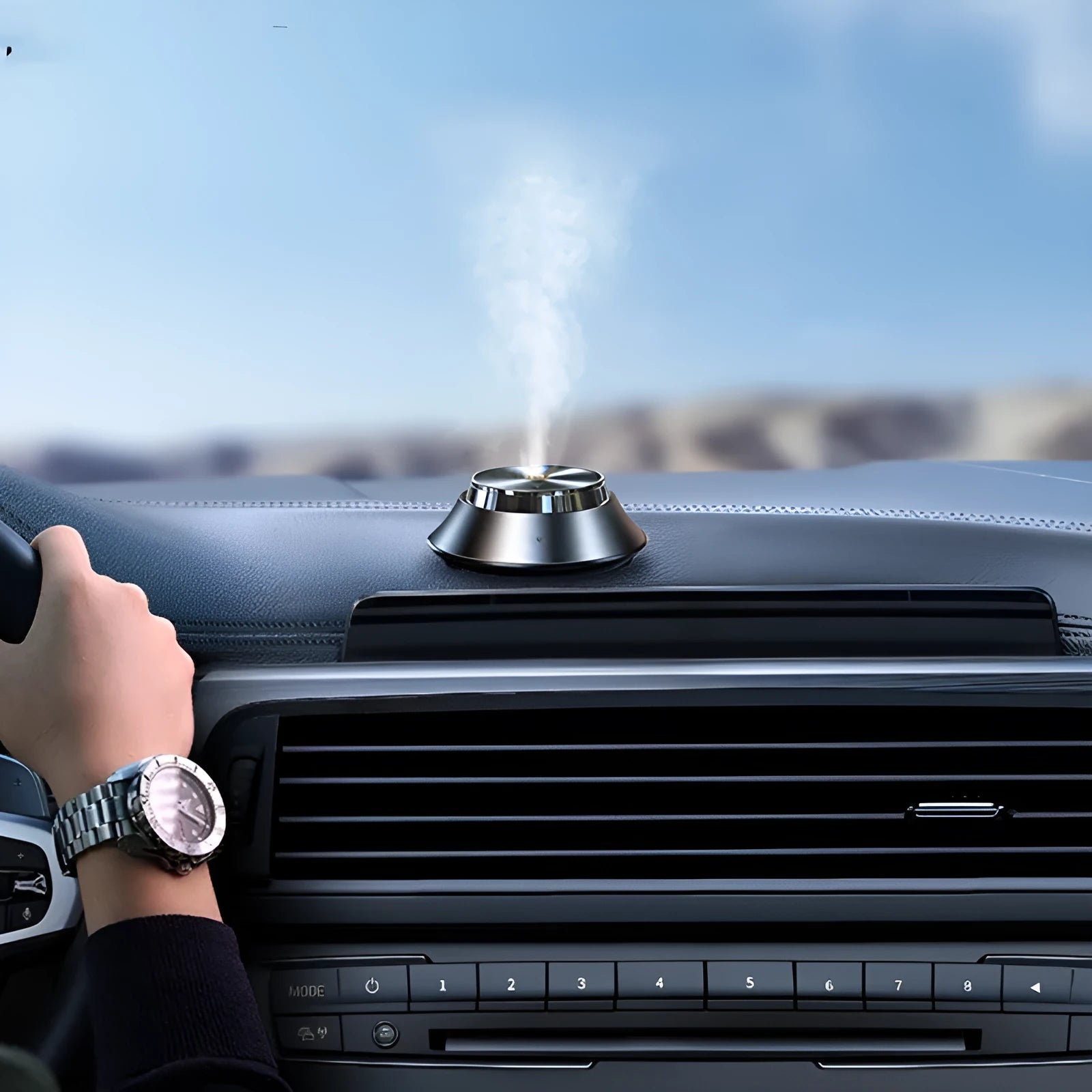 Black metal car perfume diffuser with butterfly design and USB cable for vehicle aromatherapy