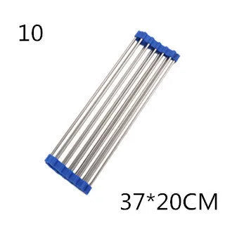 Stainless steel folding kitchen sink drain rack shown in a choice of colours