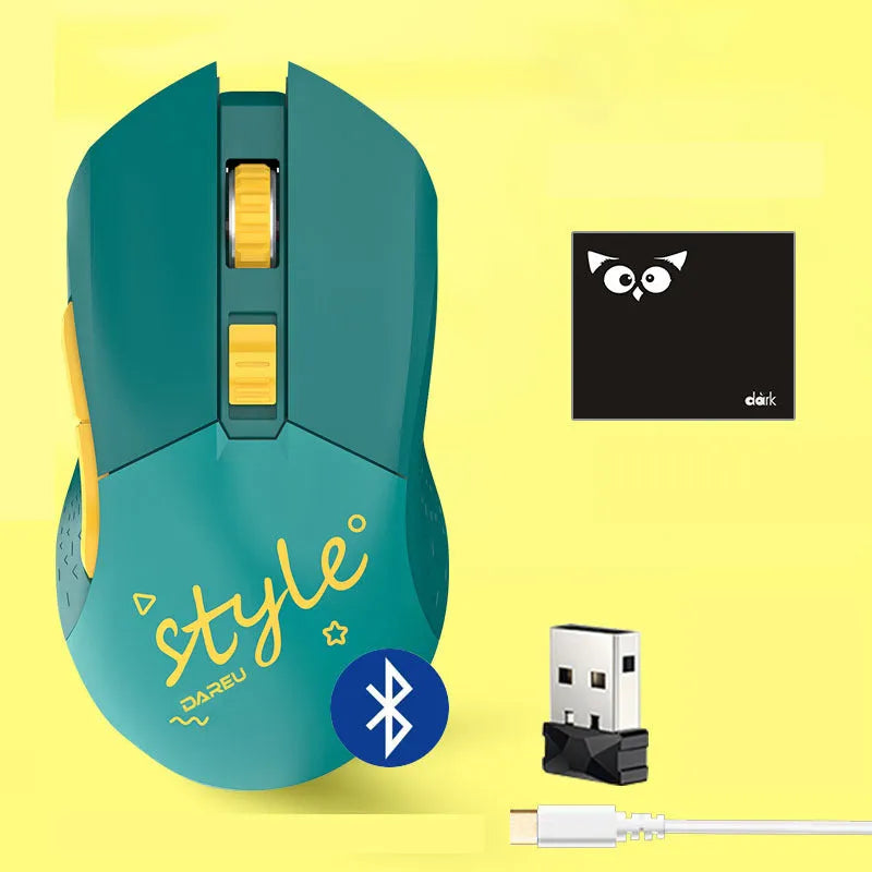 Lightweight wireless wired game mouse with USB connector and mouse pad, available in green