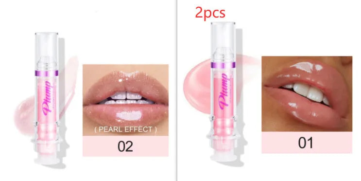 Tube of lip gloss showing shiny finish, available in six different colour shades.