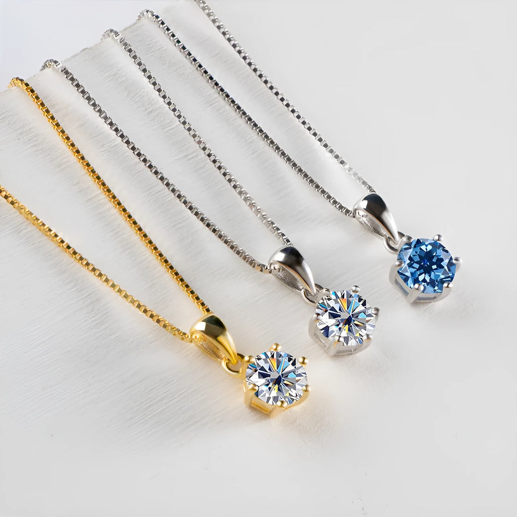 925 silver round moissanite pendant on snake chain, 1 carat 6.5mm stone, animal zodiac style