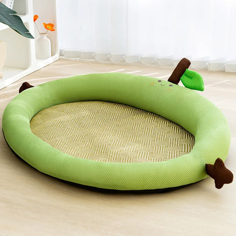 Fruit backrest pet nest mat in green or yellow with four size options for pets and toys