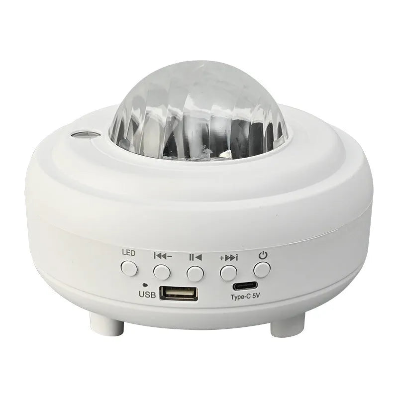 Galaxy star projector Bluetooth LED night light with starry sky projection in compact black rechargeable unit