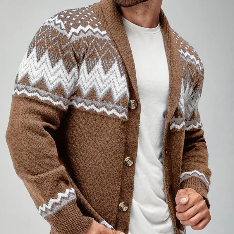 Solid colour long-sleeved knitted cardigan coat sweater in green, chemical fibre blend jacquard, front view