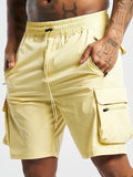 Black men's elastic fitness shorts with quick-dry lining for running and gym workouts