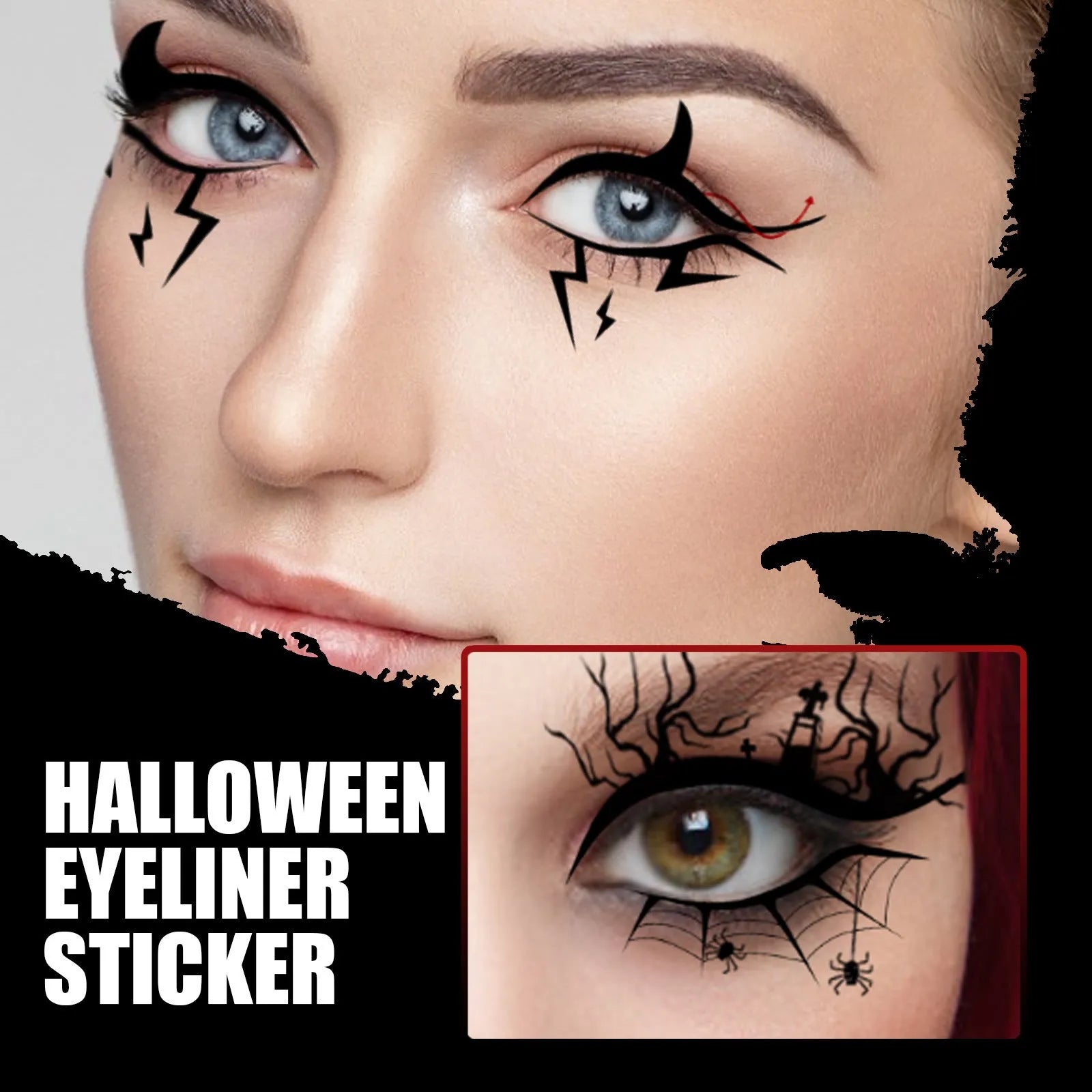 Bat and spider decorative eyeliner stickers for temporary festival makeup application