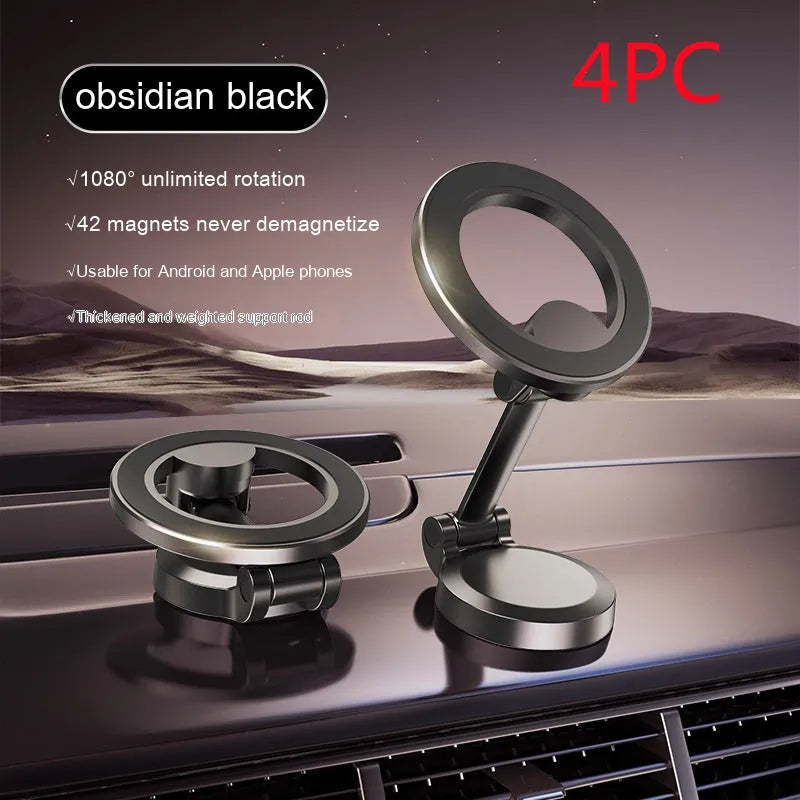 All-metal magnetic car phone mount with foldable design in Qian Colour, showing dashboard mounting bracket