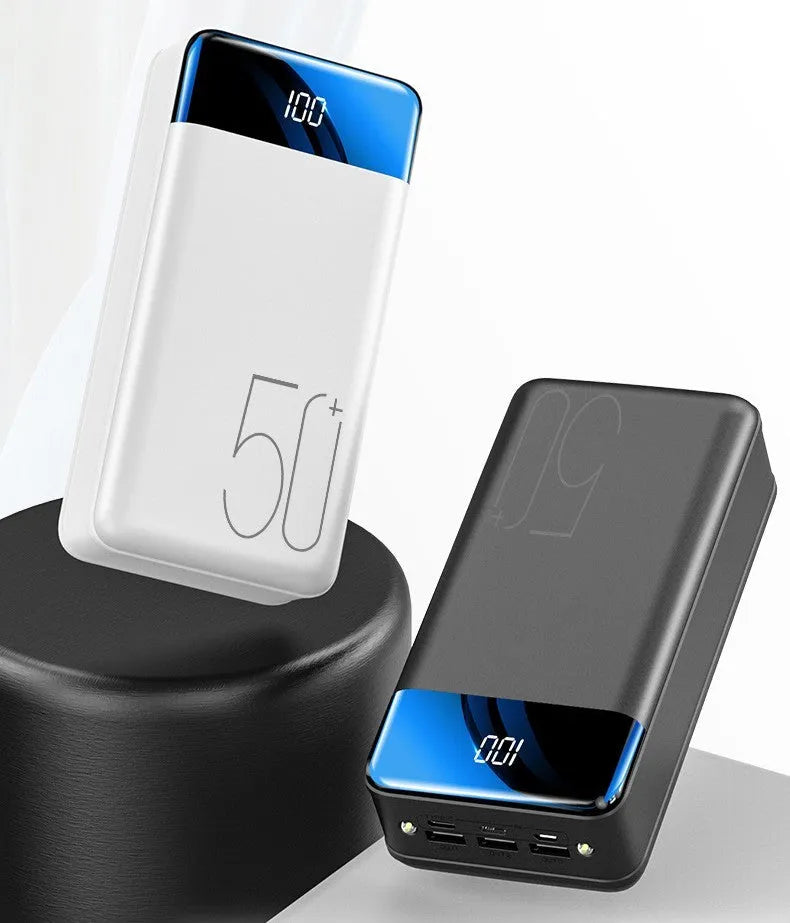 Black and white 50000mAh power bank with three output ports and large capacity charging