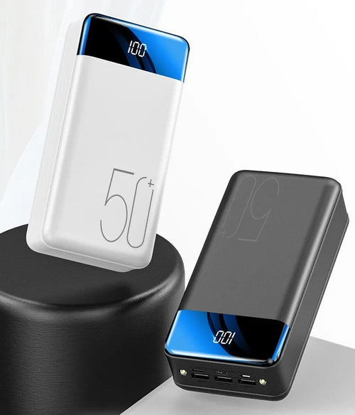 Black and white 50000mAh power bank with three output ports and large capacity charging