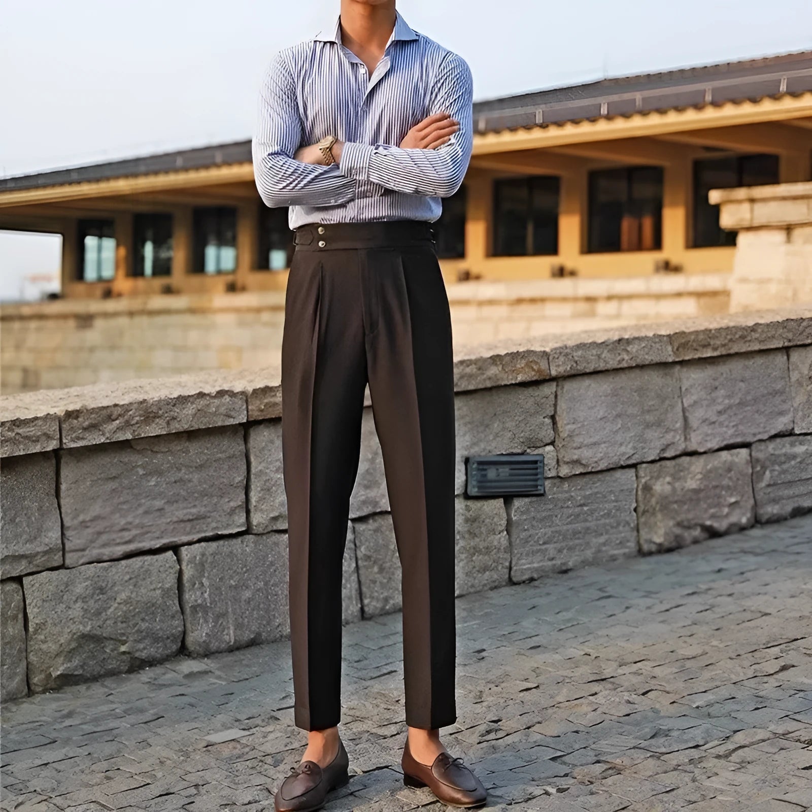 Men's slim fit polyester suit trousers in straight leg design for business formal wear