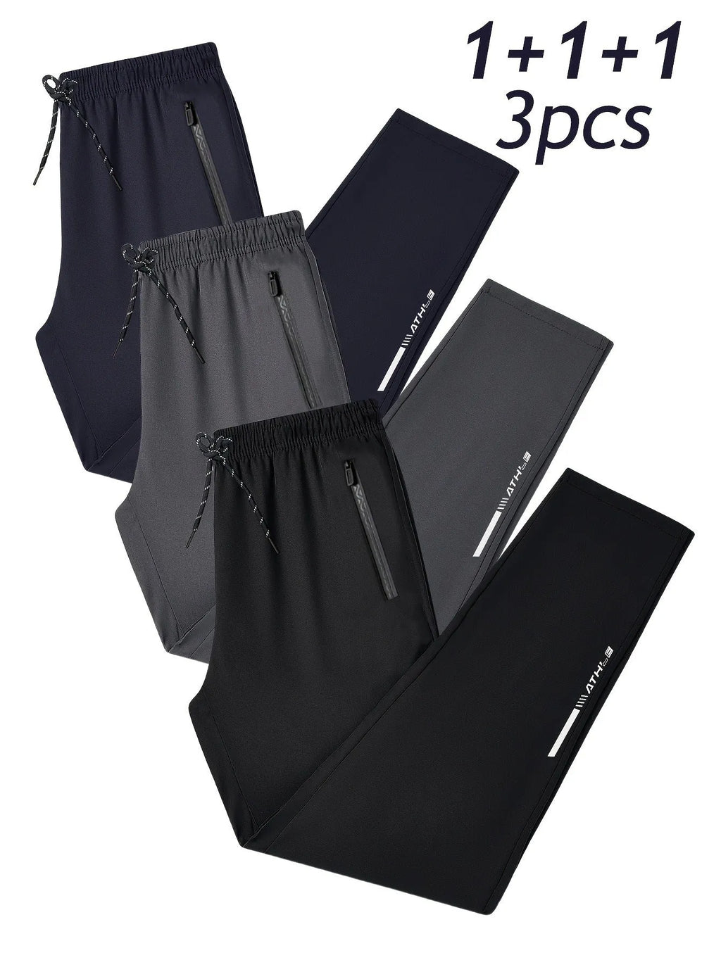 Men's black spring loose flat straight-leg casual sweatpants made from thick silk blend fabric