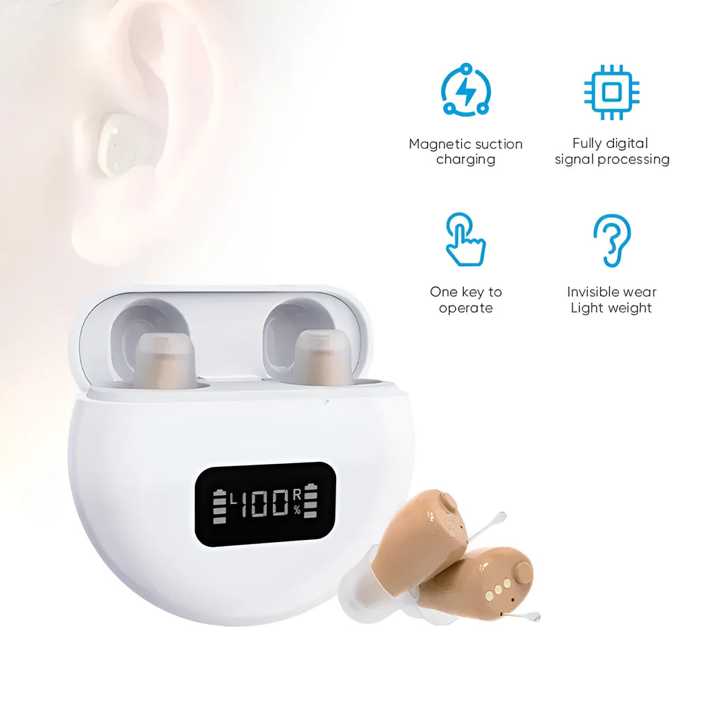 16-channel digital noise reduction invisible hearing aid in skin colour USB rechargeable for elderly