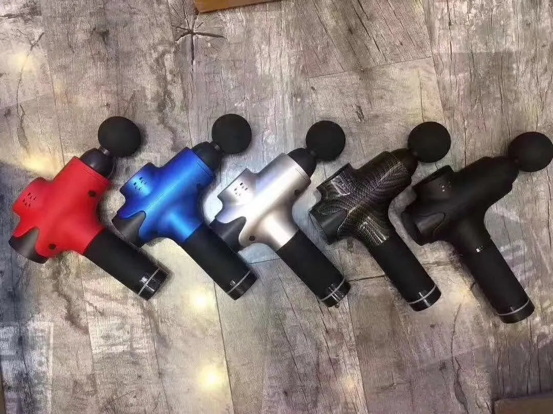 EM03 digital massage gun with LCD screen, six massage heads, and 20 speed levels in black finish