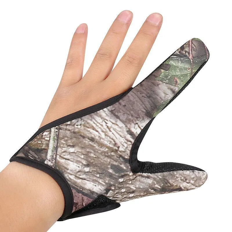 Two-finger fishing glove showing diving cloth back and microfiber palm in free size