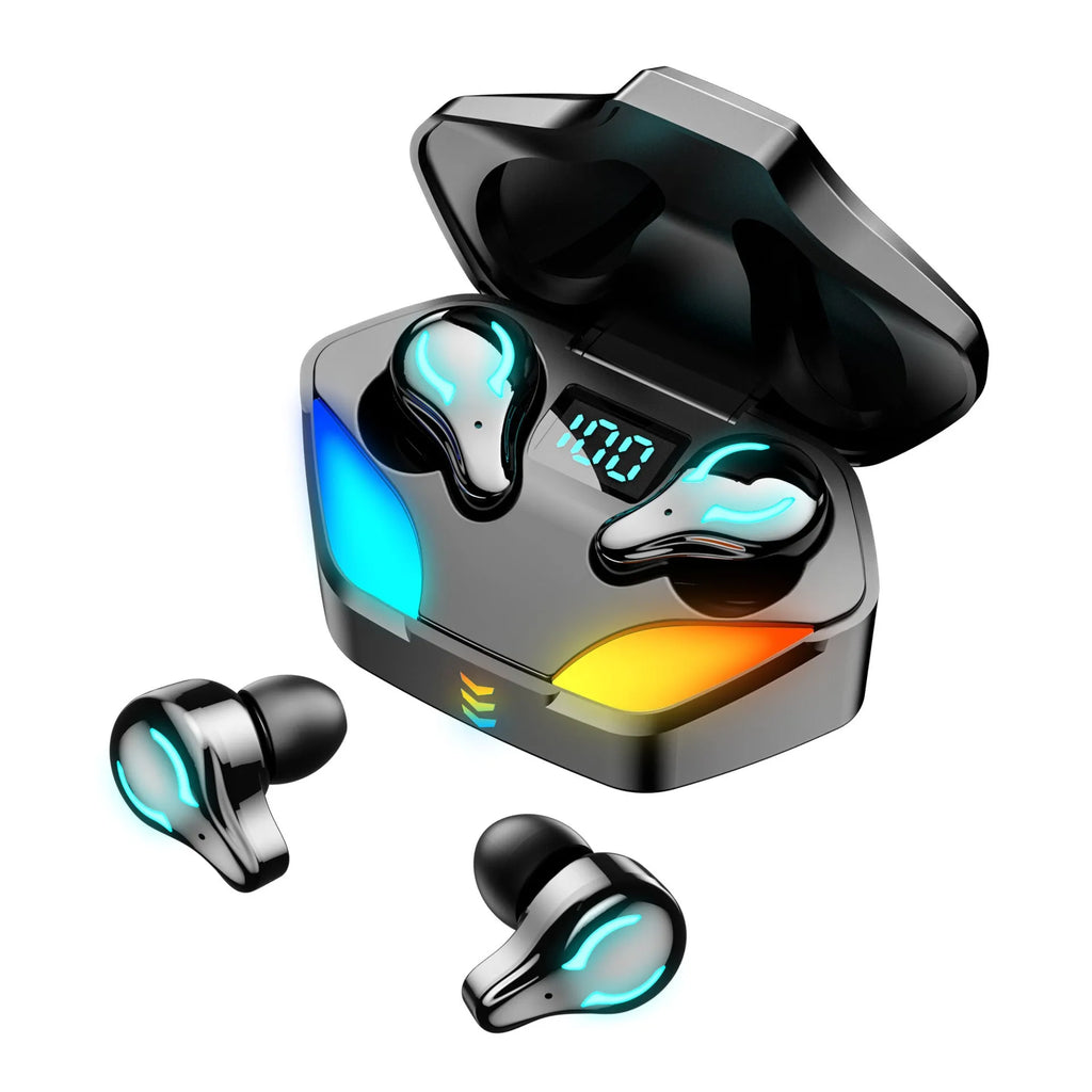 Black in-ear Bluetooth gaming headset with simple stylish design