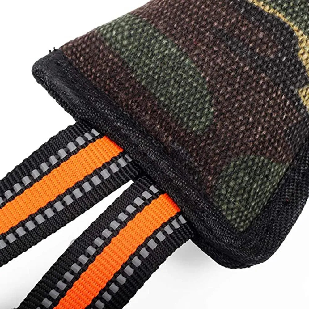 55cm long yellow-edged jute dog bite stick with reflective material for training
