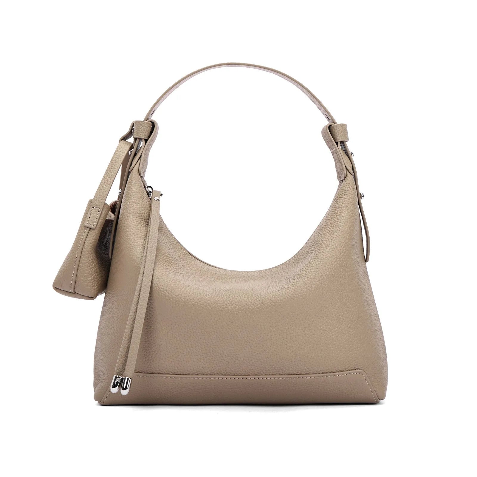 Genuine cowhide leather shoulder bag in urban simplicity style with visible sewing thread details