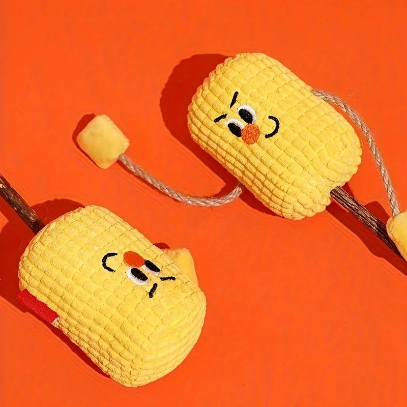 Corn cob shaped cat chew toy made from natural polio wood with catnip filling inside