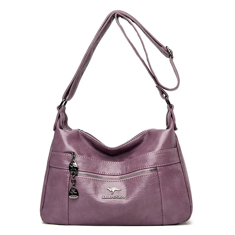 Single-shoulder women's bag in PU with soft build, urban minimalist style, shown in black, yellow, gray, red, green, blue, or purple