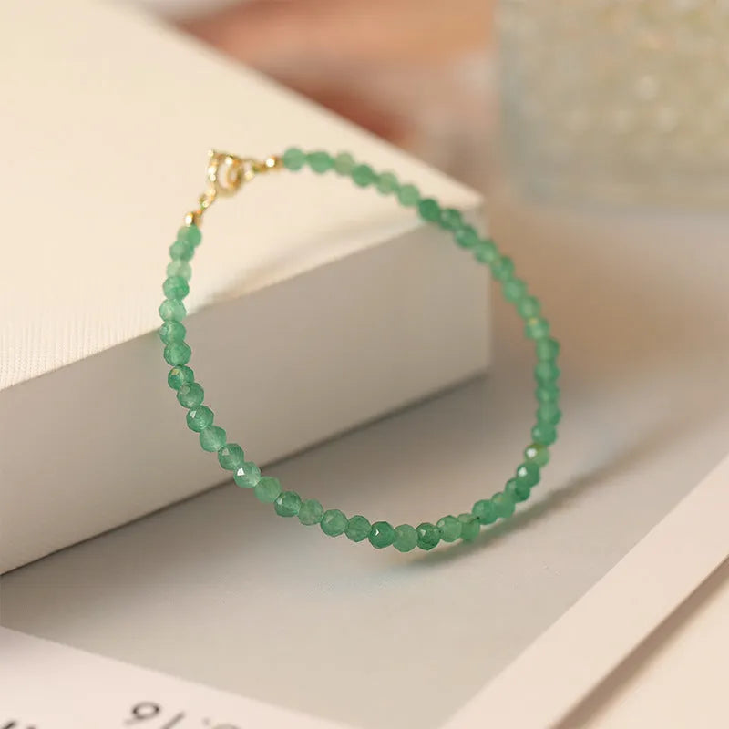 Handmade green aventurine jade bracelet with 3mm beads in vintage style for women