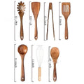 Wooden kitchen utensil set with spoons and spatulas in 7-piece tableware collection