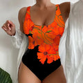 Women's 3D printed one-piece swimsuit in Lycra fabric available in orange red, sky blue, and purple colours