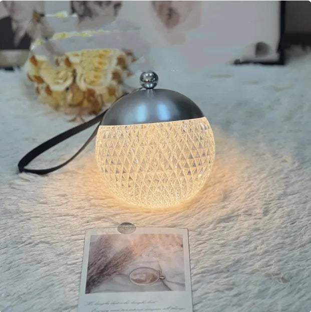 Portable modern minimalist night lamp with touch dimmable control in chrome finish