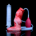 Silicone water spray exotic condom toy with manual control and accessories in two size options