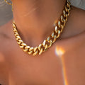 Gold electroplated thick chain necklace for women, measuring 32cm long and 6cm wide.