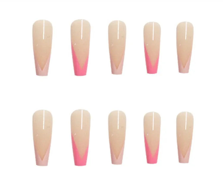 French European long ballet fake nails in W018 Pink French Glue colour with glue for manicure