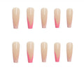 French European long ballet fake nails in W018 Pink French Glue colour with glue for manicure