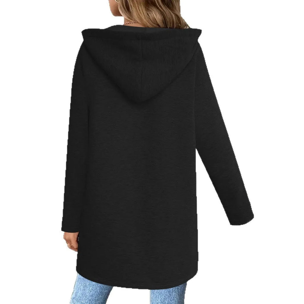 Women's loose fit mid-length cardigan coat in polyester fabric
