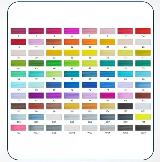 Set of double-headed alcohol oily colour markers with round and inclined nibs for professional art and design work.