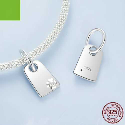 925 silver rectangular pendant with geometric pattern and brand engraving for DIY jewellery making