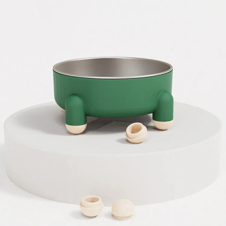 Green stainless steel pet bowl with non-slip base and high foot design for dogs and cats