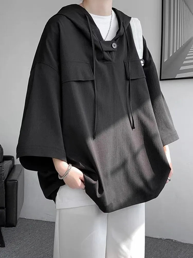 Men's loose fit hooded short sleeve t-shirt in polyester for summer casual wear