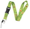 Polyester phone lanyard with a green fruit avocado cartoon printed on both sides, showing the buckle.