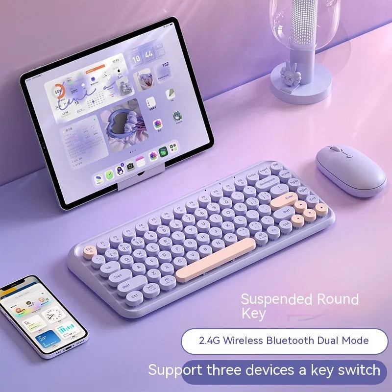 Star Twilight Violet three-mode wireless Bluetooth keyboard and mouse set with 2.4G and dual Bluetooth