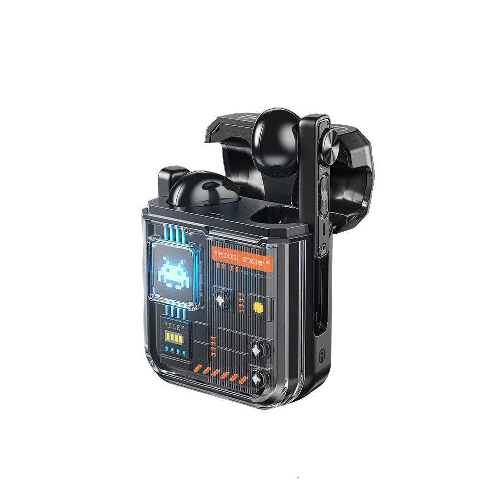 Retro video game Bluetooth headset in black with breathing light and compact design