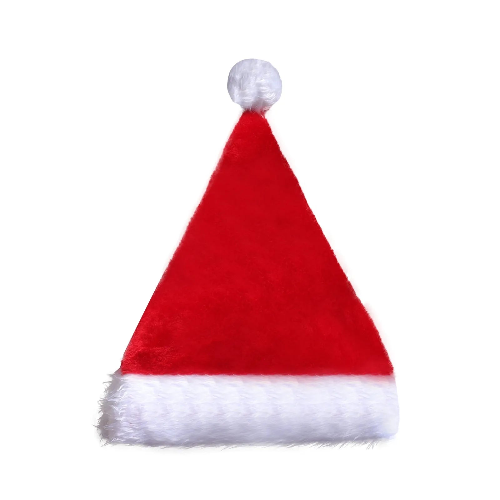 Red and white LED light up Santa hat with pom-pom, showing multicoloured twinkling lights on soft spandex material.