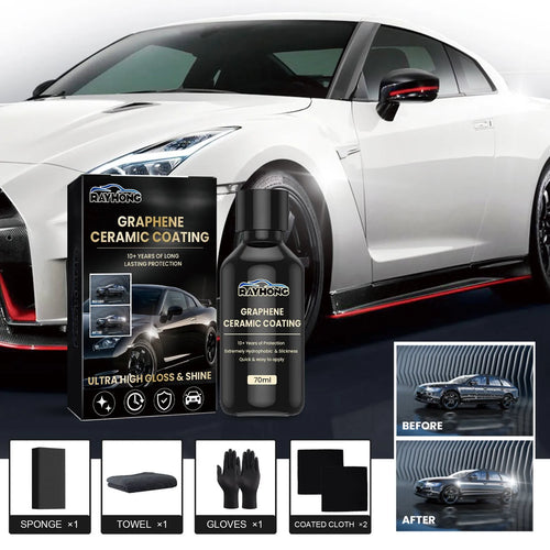 Automotive graphene ceramic coating kit with 70ml solution, sponge, towel, gloves and coating cloths