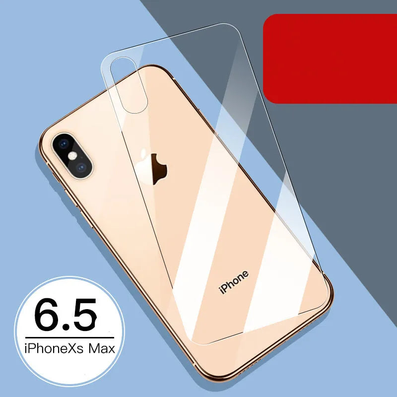 Tempered glass screen protector for Apple iPhone with rear and front film options.