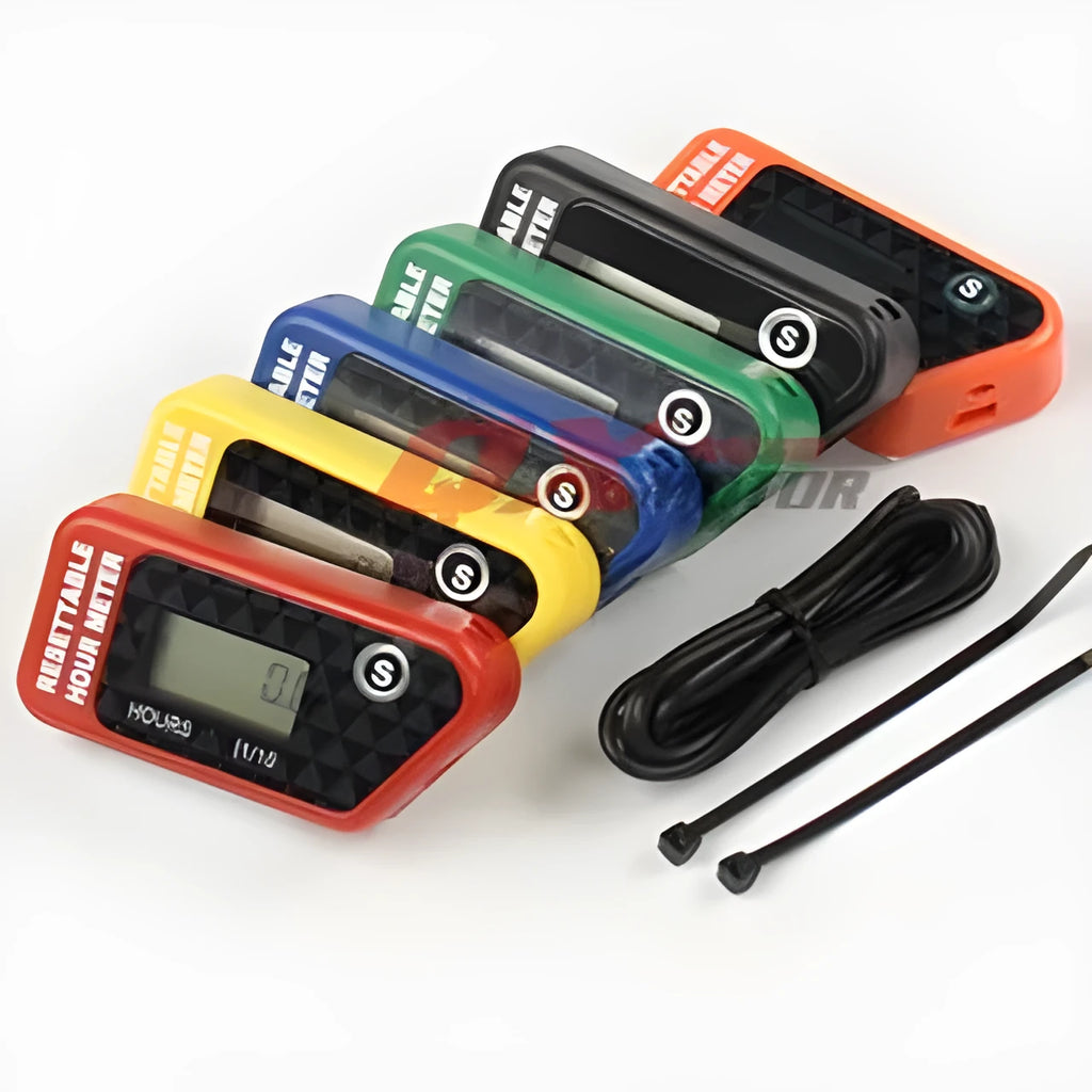 Black waterproof LCD digital maintenance reminder timer for ATV motorcycle boat and lawn mower.