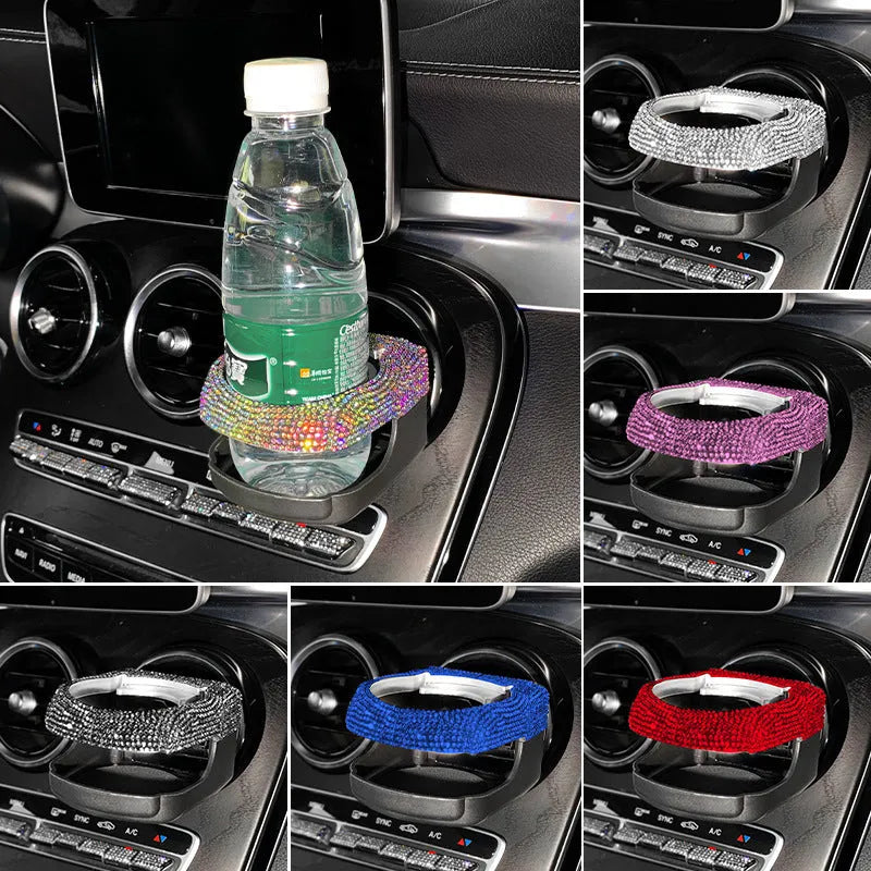 White diamond encrusted ABS plastic car cup holder mounted on a vehicle air vent.