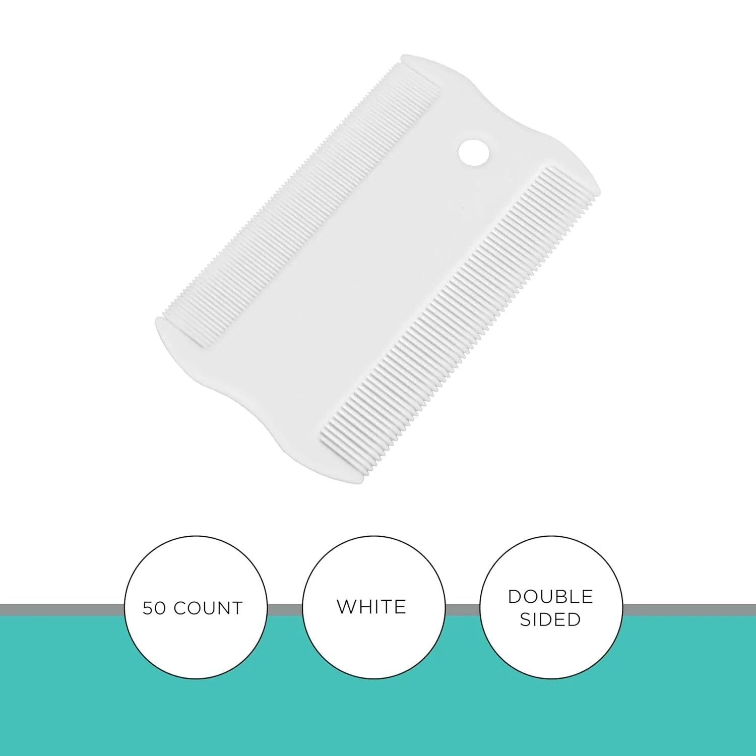 Double-sided plastic flea comb for pets on a white background, showing dense teeth and compact 8.5 cm size.