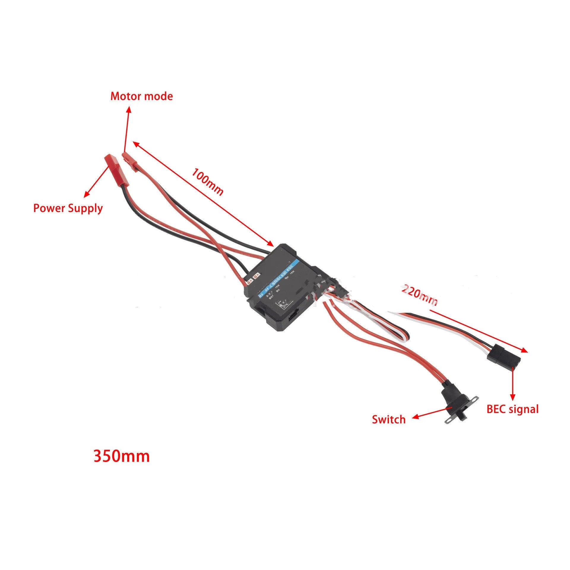 Small Boat 40A miniature brushed electronic speed controller for 1/16 and 1/18 scale RC vehicles