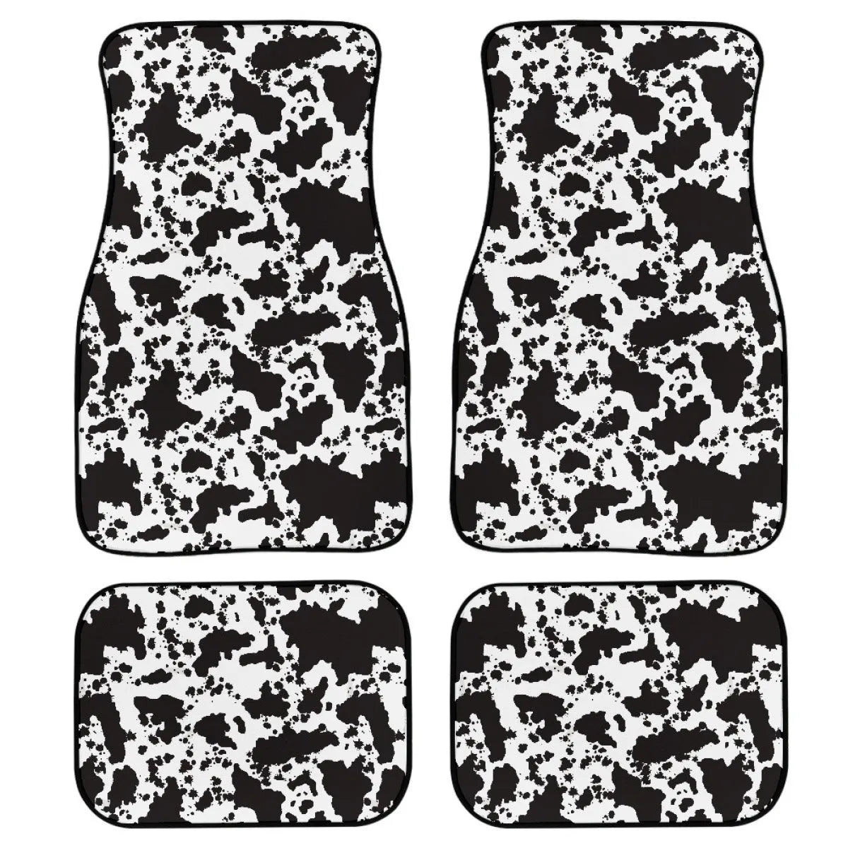 Black rubber car floor mat set with waterproof lining, four-piece suit for vehicle footwells.
