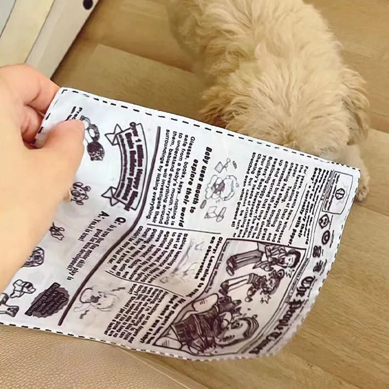 Tearproof squeaking dog toy in playing card or newspaper design for corgi and terrier breeds